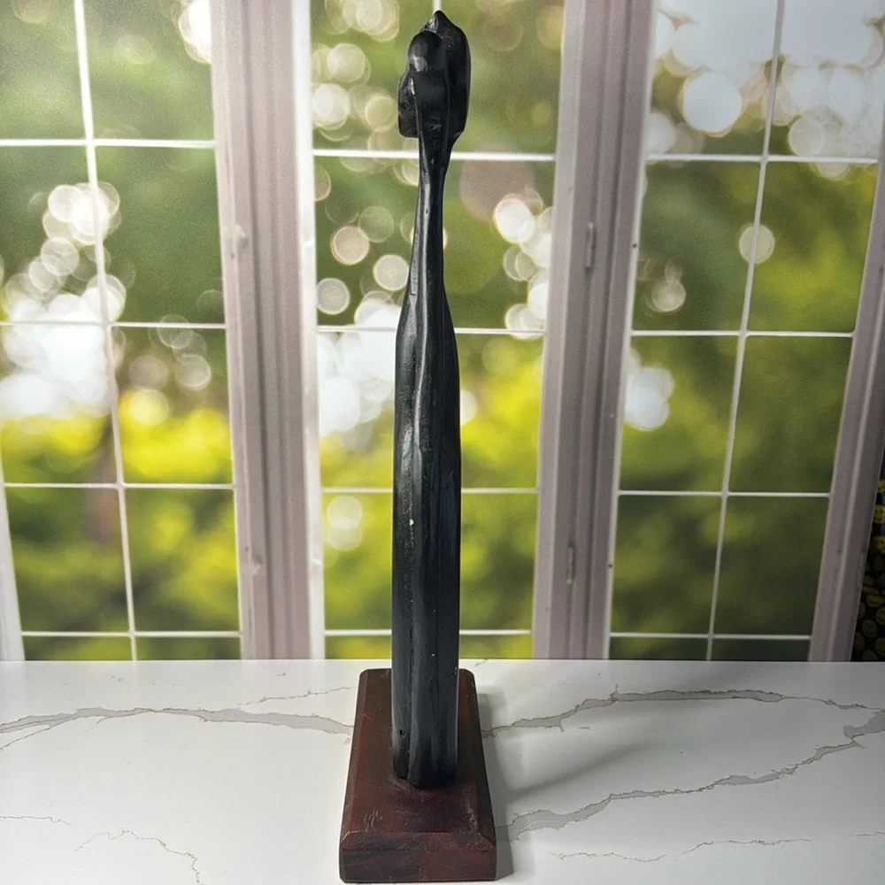 Handcrafted artisan woodentall thin Black Cat Sculpture - Picture 6 of 14